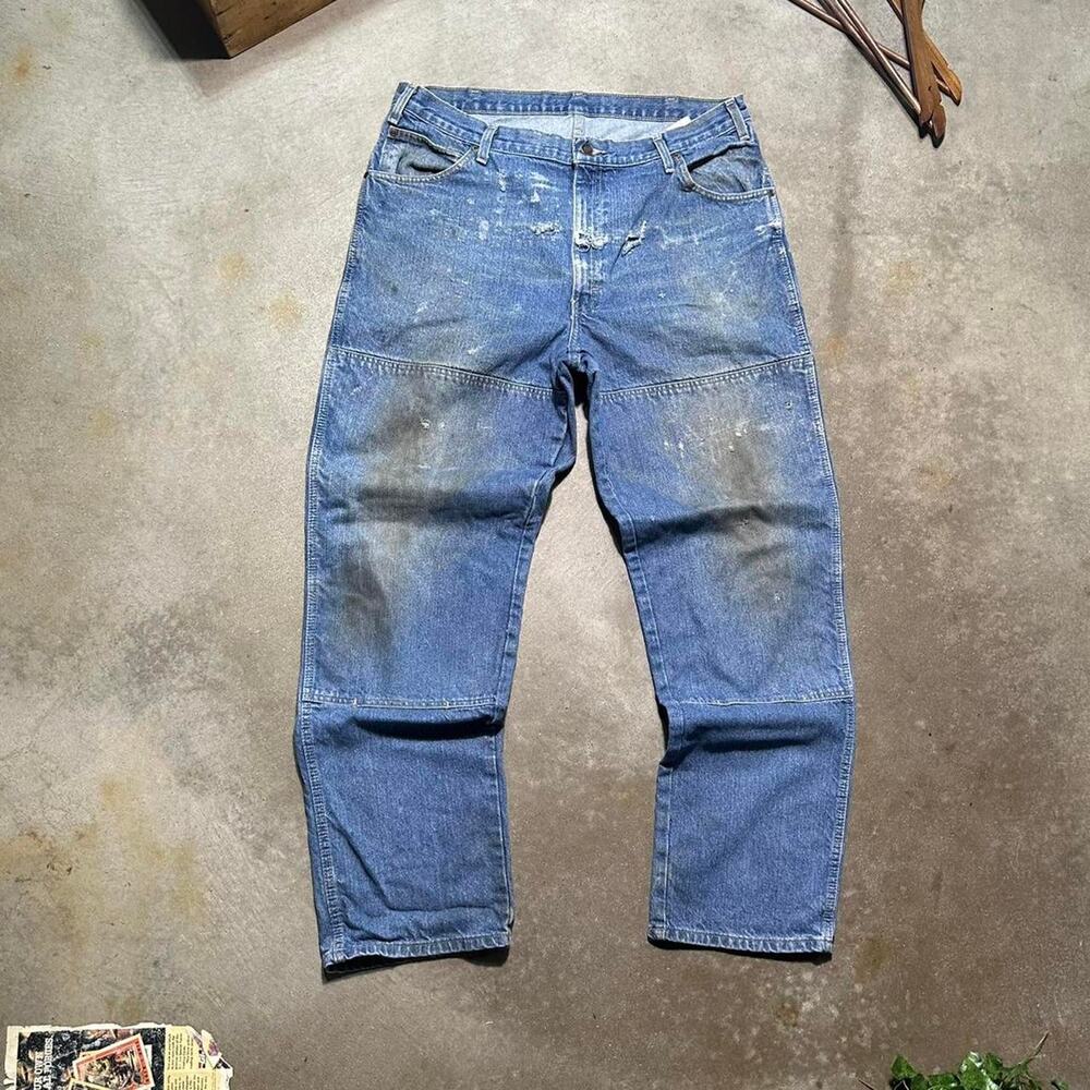 Vintage Y2K Distressed Stained Dickies Double Knees Carpenter Jeans 38x32 Pants